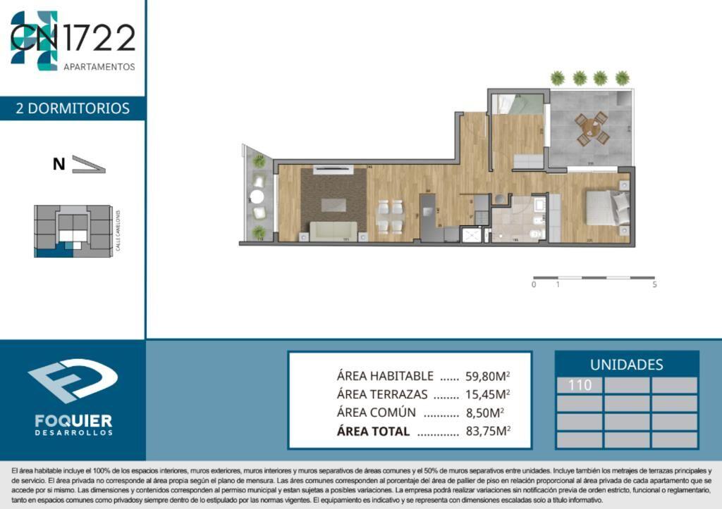 Venta de apartamento de 2 dormitorios en CN 1722, Cordón