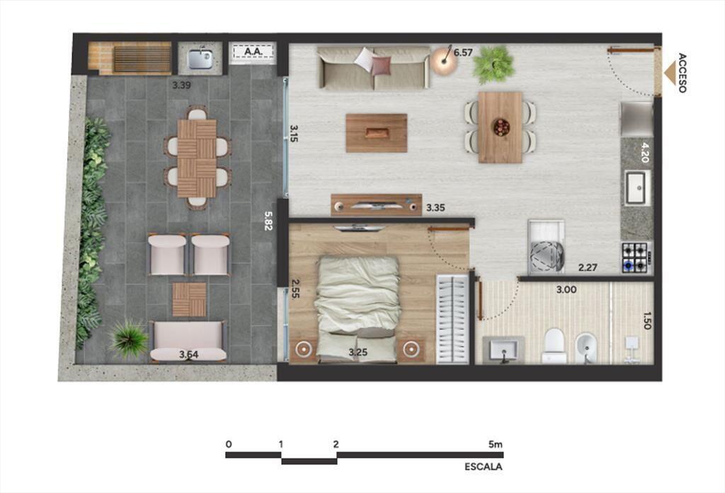 APARTAMENTO 1 DORMITORIO CON PATIO Y GGE