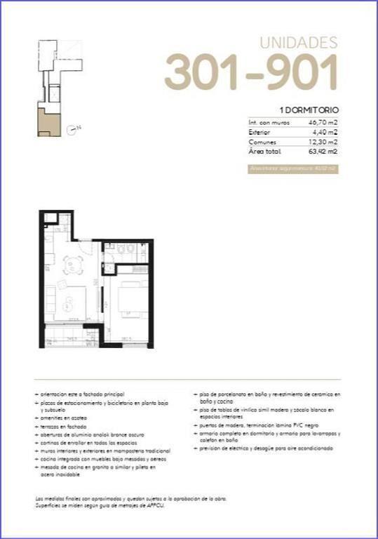 Apartamento de un dormitorio en venta en Cordón Sur - 801