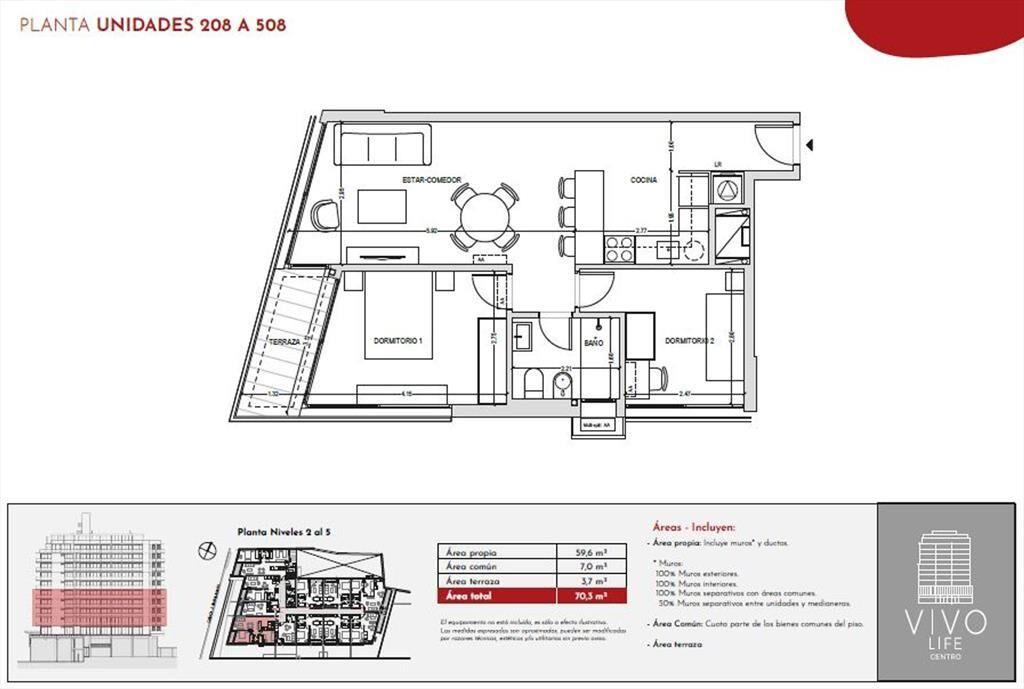 Venta apartamento 2 dormitorios Vivo Life Centro