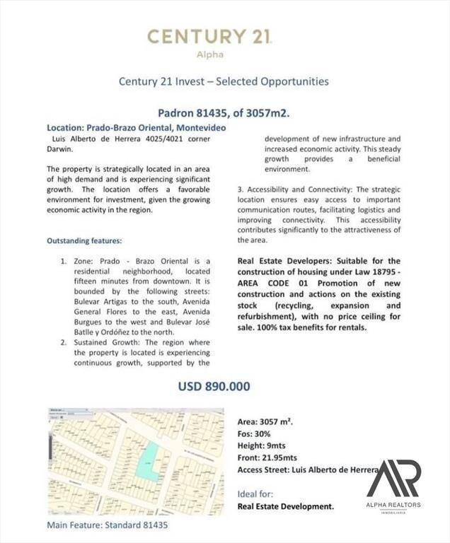 Venta De Terreno/lote Sobre Luis Alberto De Herrera. 305...