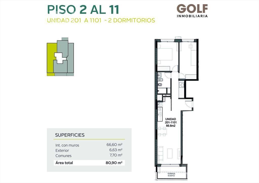 Venta apartamento de 2 dormitorios con terraza en Parque Ba