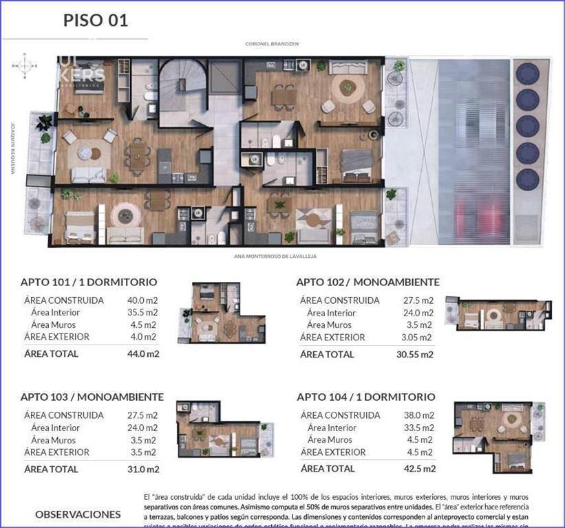 Apartamento de un dormitorio en venta en Cordón Sur - 101