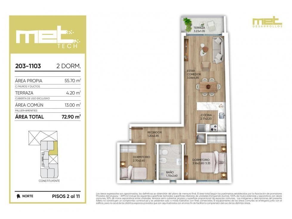 VA1901/1 venta apto 2 Dorm MET TECH Palermo