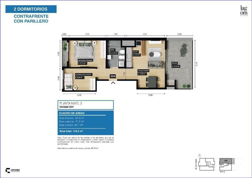 Apartamento  de dos dormitorios en venta en Tres Cruces - 3