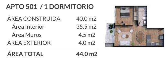 Apartamento de un dormitorio en venta en Cordón Sur - 501