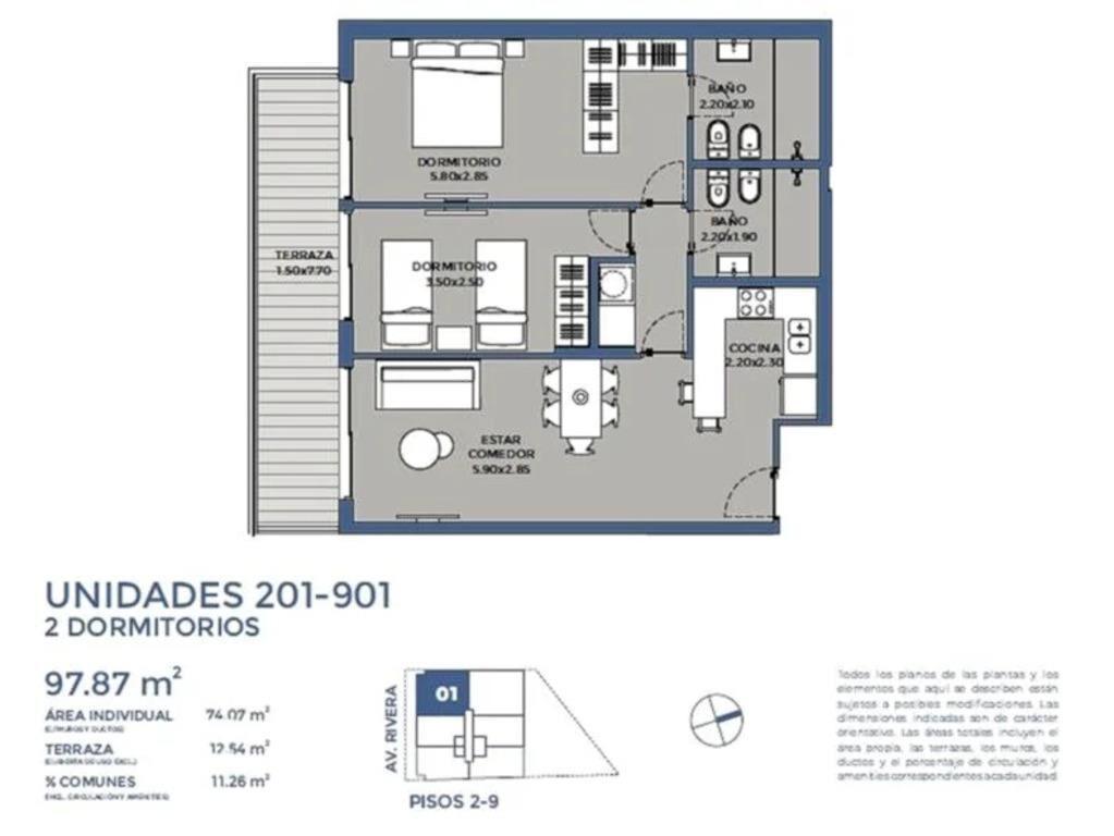 Venta apartamento 2 dormitorios en Brío Rivera, Pocitos