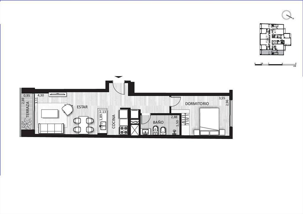 Apartamento de un dormitorio en venta en Cordón - 1101