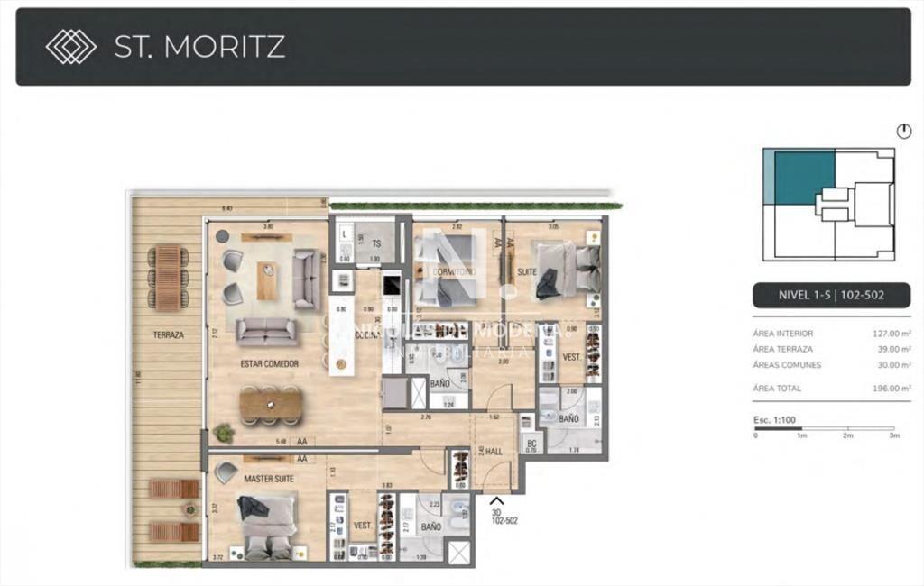 Se vende impecable apartamento de 3 dormitorios