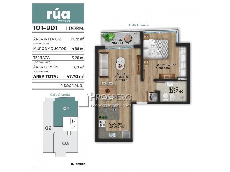 va1585/4 venta penthouse 1 dorm RUA CHARRUA