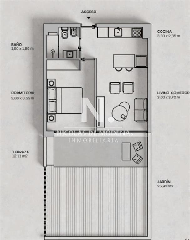 Se vende apartamento con terraza de 1 dormitorio