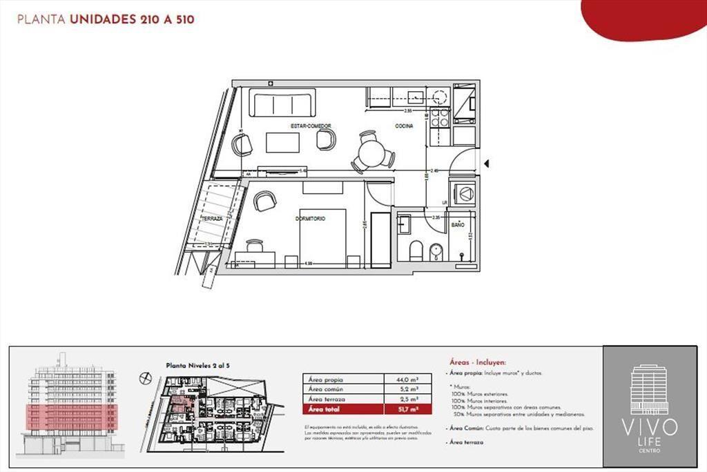 Venta apartamento 1 dormitorio en Vivo Life Centro