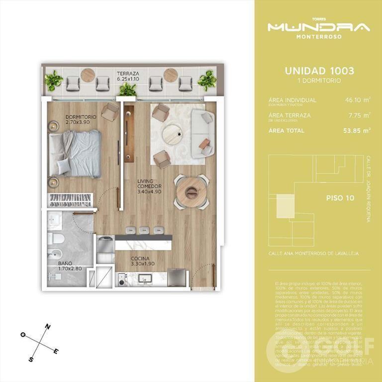 Venta apartamento 1 dormitorio con terraza en Cordón