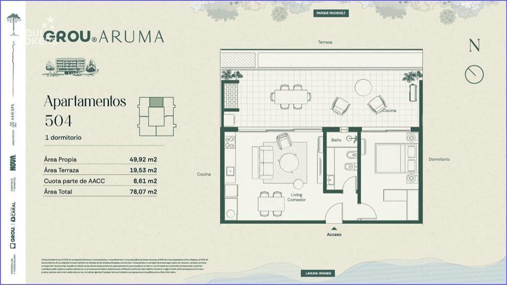 Apartamento penthouse de un dormitorio en venta en Parque M