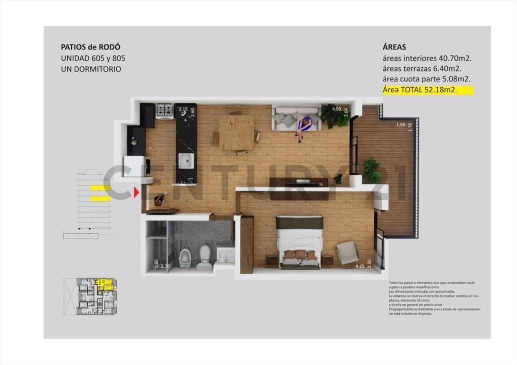 Apartamento + COCHERA de 1 dormitorio al frente con terra...