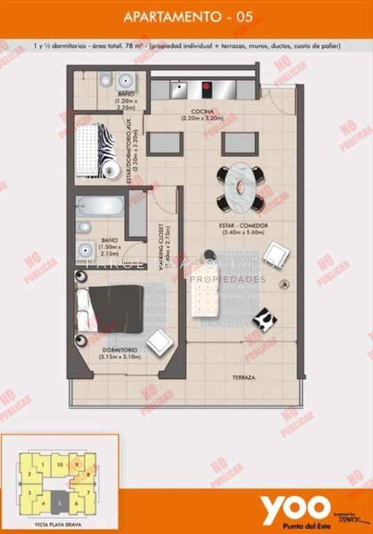Apartamento en venta de 1 dormitorio y medio en