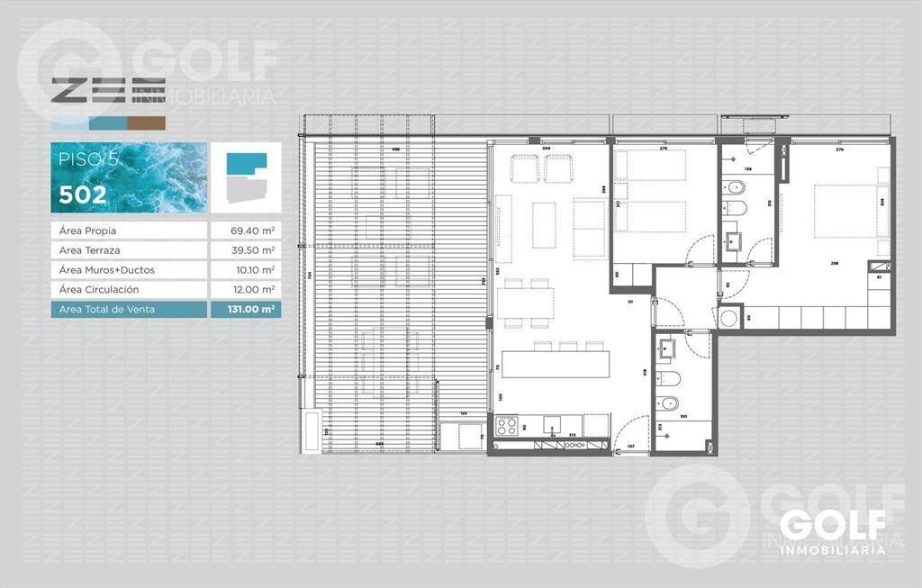 Venta de apartamento de 2 dormitorios con terraza en rambla