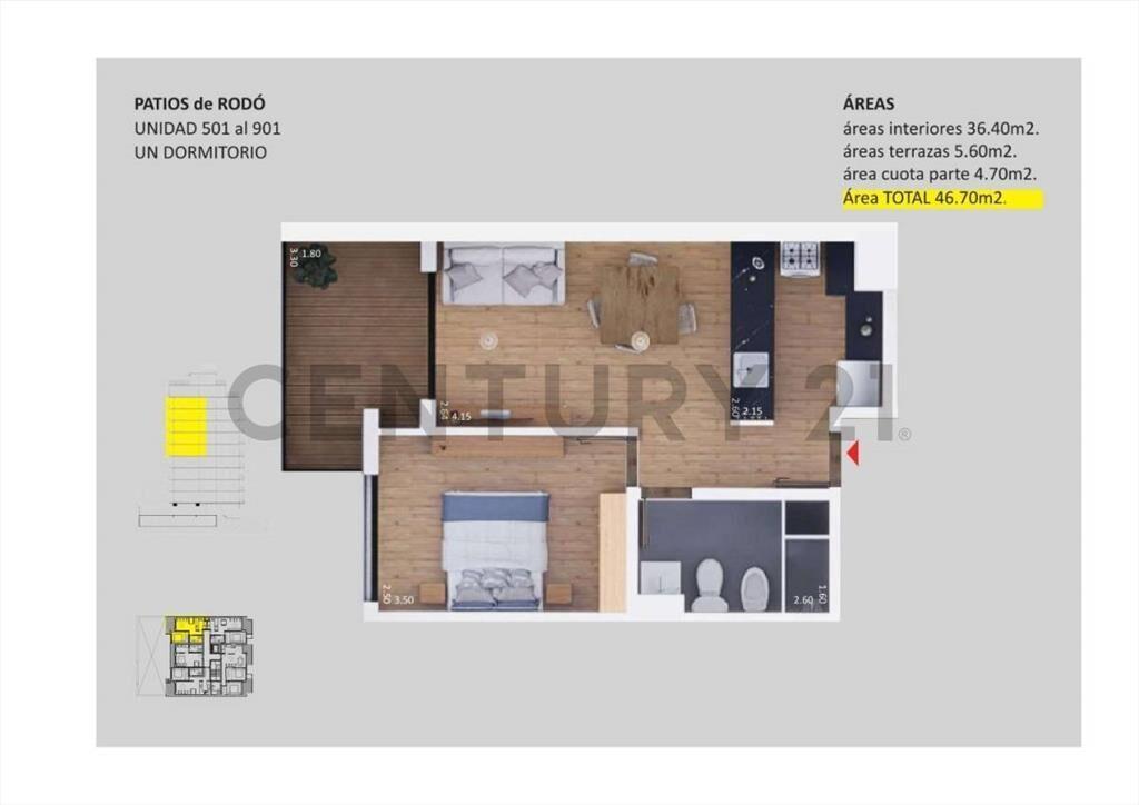 Apartamento 1 dormitorio con cochera incluida, Cordón exc...