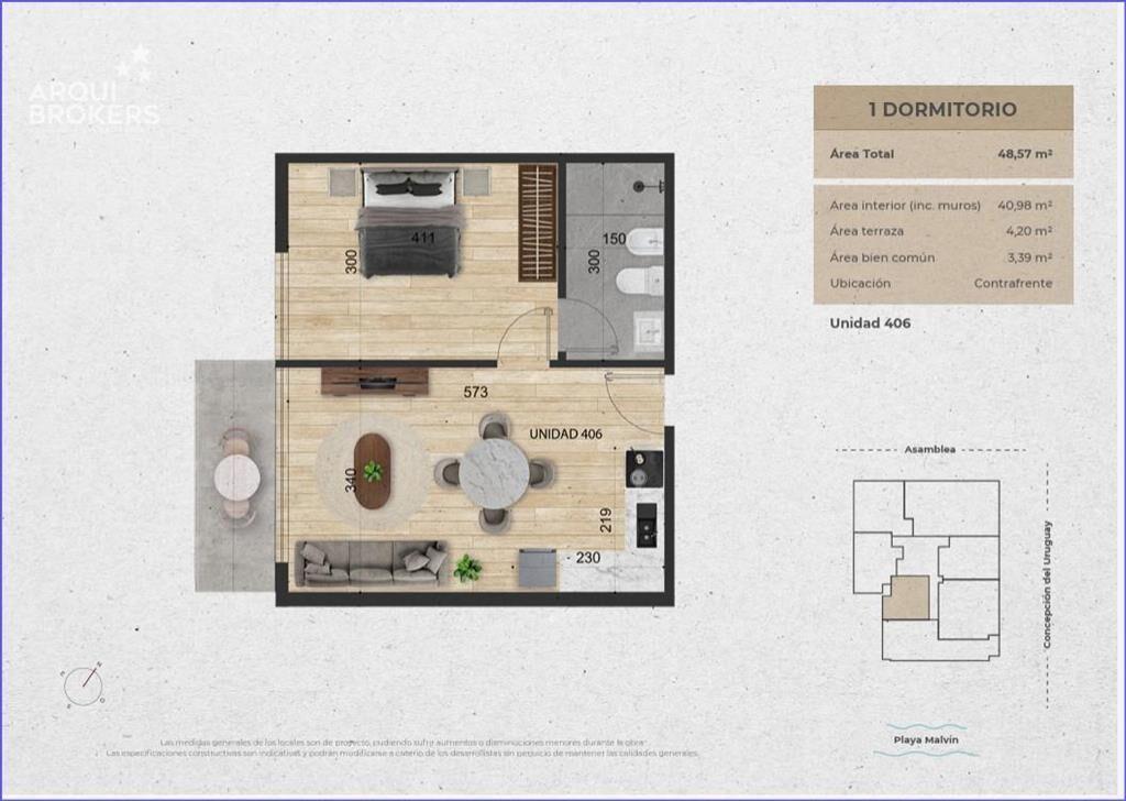 Apartamento de un dormitorio en venta en Malvín - 406