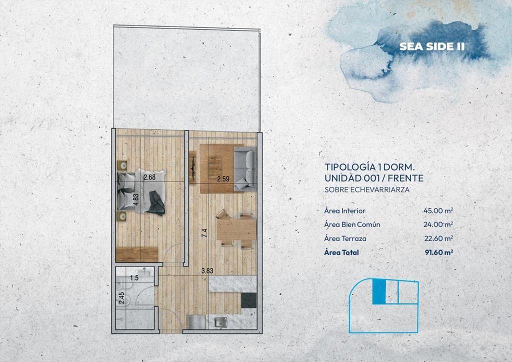 Venta Apartamento 1 Dormitorio en Pocitos Nuevo
