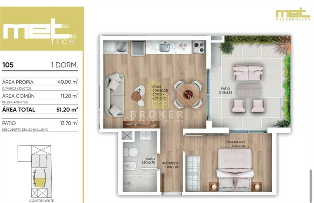 Apartamento 1 dormitorio en Cordón, Entrega 2025