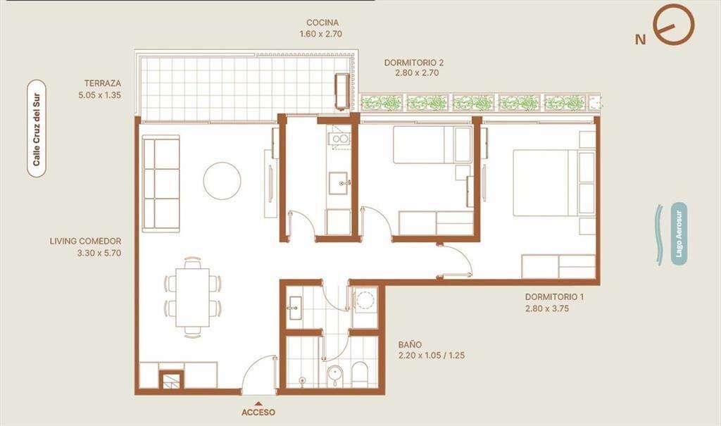 Apto 2 dorm, terraza, en pozo, Ciudad de la Costa