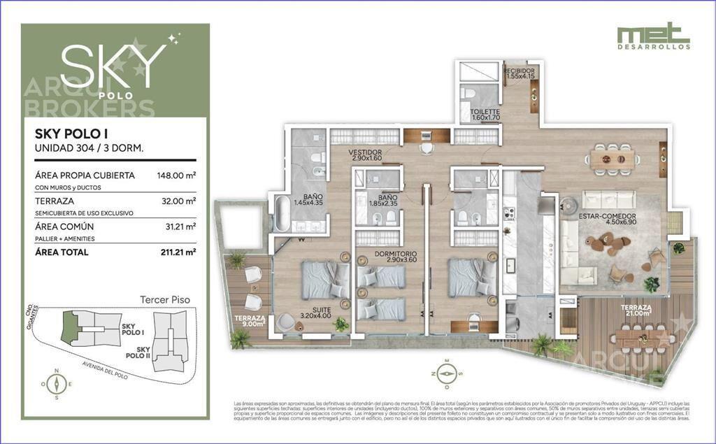 Apartamento de tres dormitorios en venta en Carrasco - 304