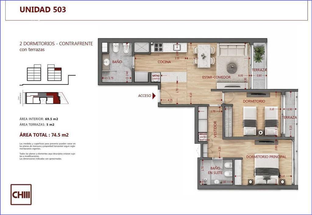 Apartamento de dos dormitorios en venta en Pocitos - 503