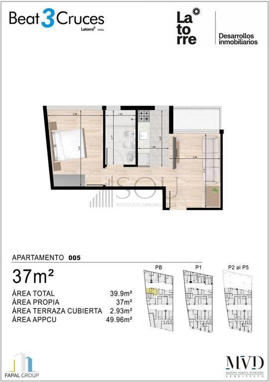 VENTA APARTAMENTO 1 DORMITORIO TRES CRUCES