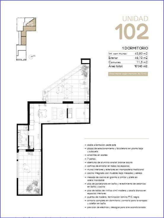 Apartamento de un dormitorio en venta en Cordón Sur - 102