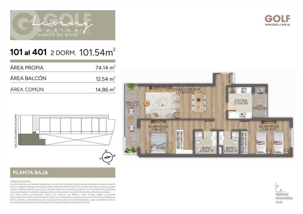 Venta de Apartamento de 2 dormitorios con terraza en Puerti