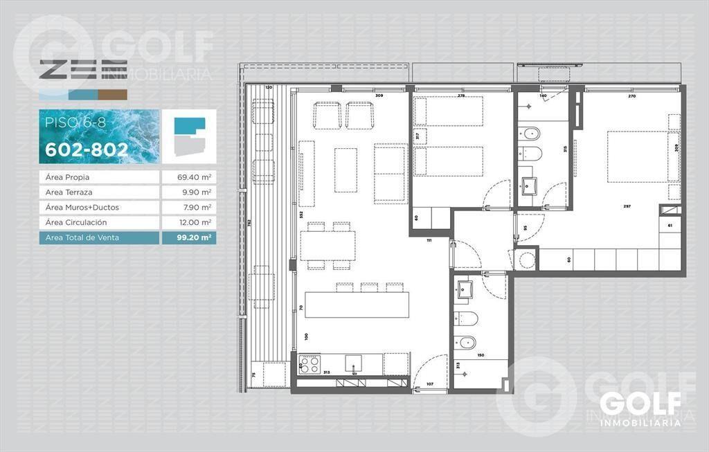 Venta de apartamento de 2 dormitorios con terraza en rambla