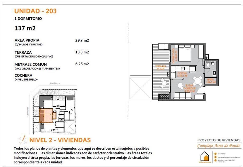 Venta apartamento de 1 dormitorio Aires de Pando