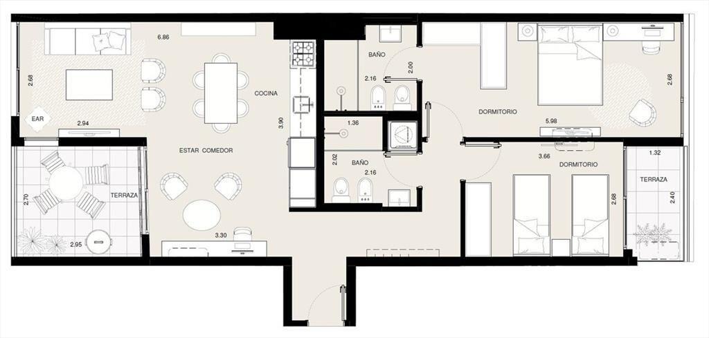 Venta Apartamento 2 dormitorios, terraza, en Buceo