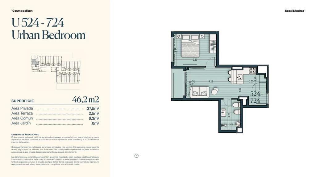 Venta de apartamento de 1 dormitorio en Cosmopolitan, Parque