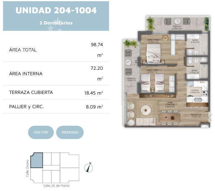 Apartamento de dos dormitorios en venta en Pocitos - 704