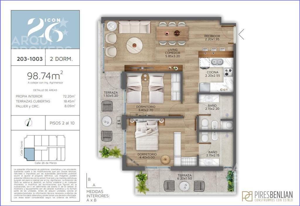 Apartamento de dos dormitorios en venta en Pocitos - 503