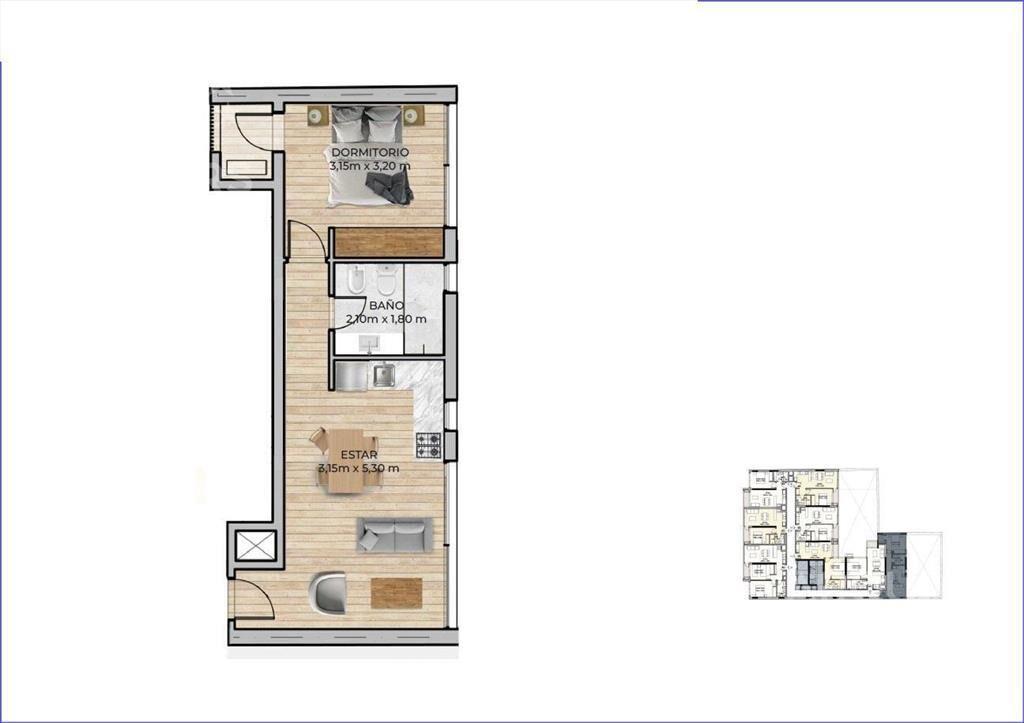 Apartamento de un dormitorio en venta en Centro - 508