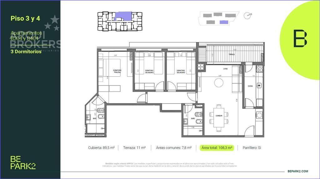 Apartamento de tres dormitorios en venta en Parque Rivera -