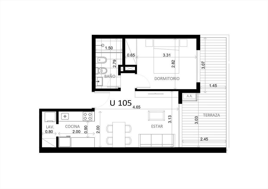 Apartamento 1 Dormitorio en Cordón