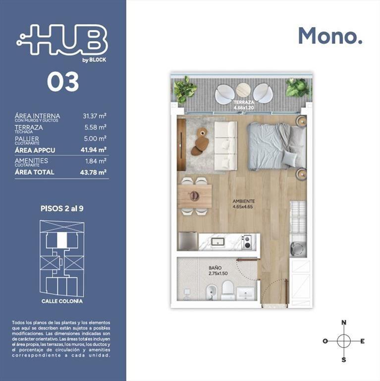 Venta Monoambiente en Cordon con Amenities