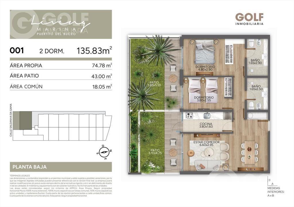 Venta de Apartamento de 2 dormitorios con patio en Puertito
