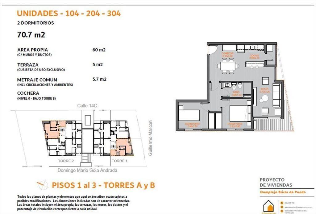 Venta apartamento 2 dormitorios con piscina Pando