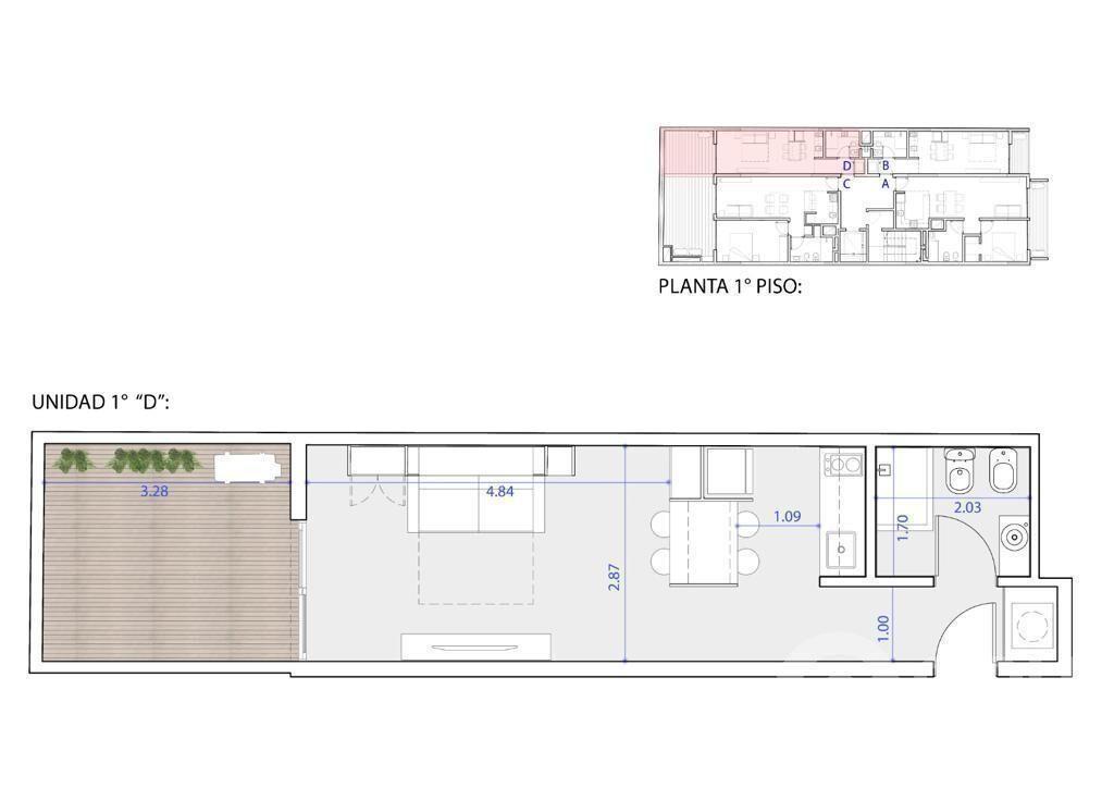 Venta monoambiente con terraza en Tres Cruces