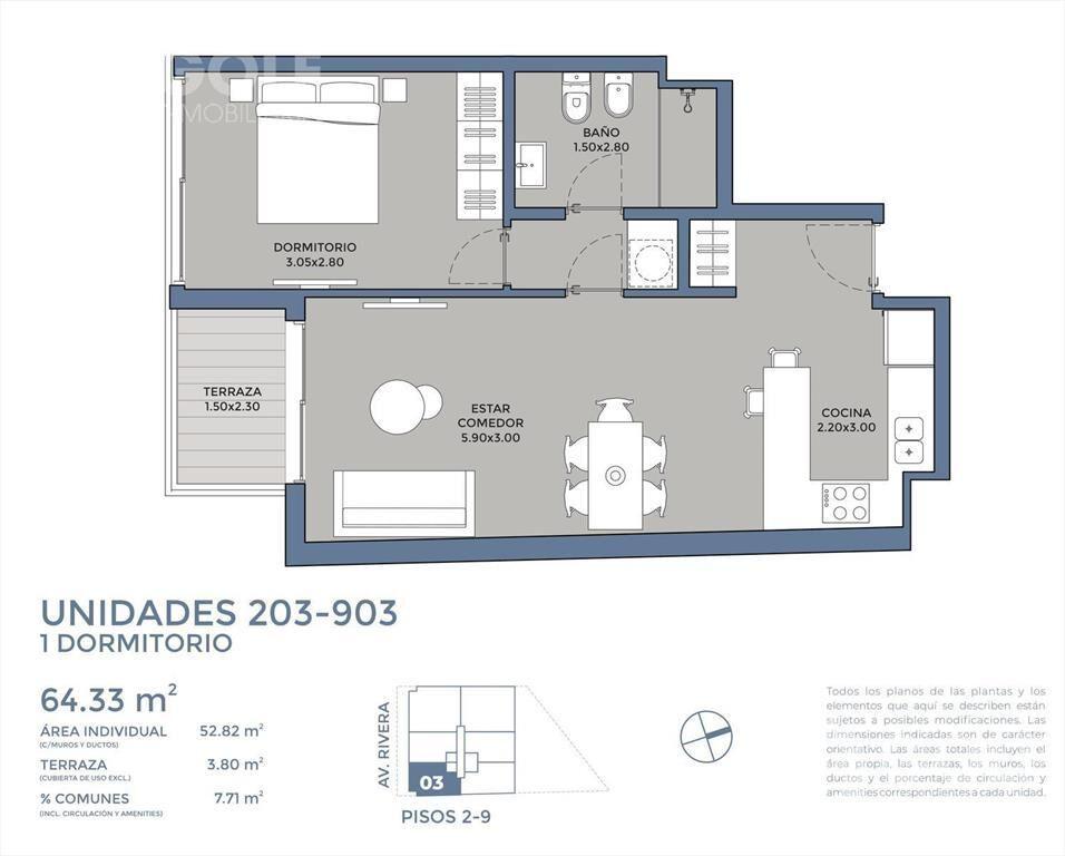 Venta de apartamento de 1 dormitorio en Pocitos