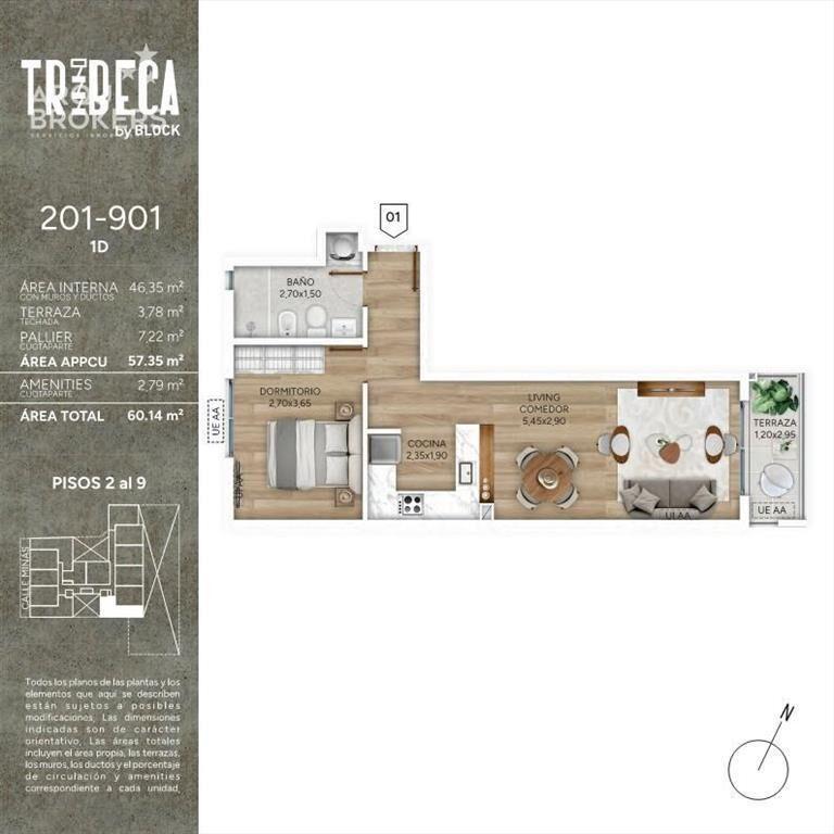 Apartamento de un dormitorio en venta en Cordón Sur - 301