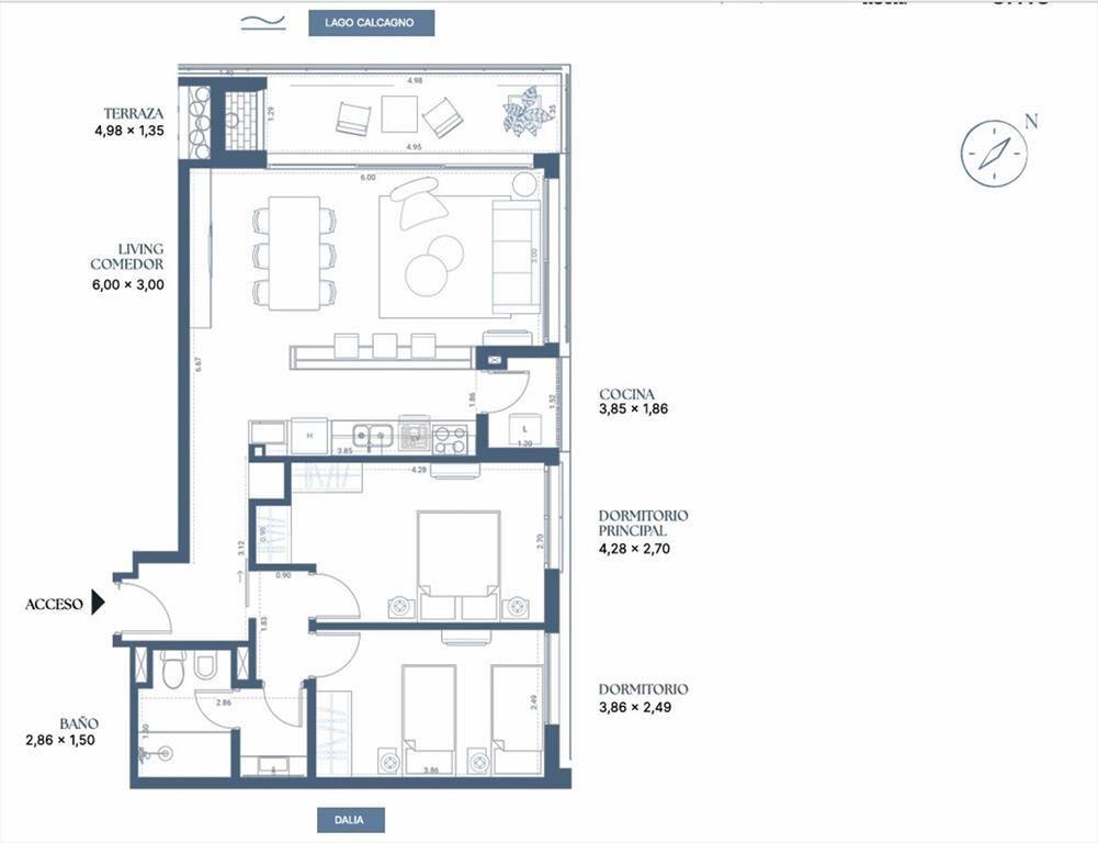 Venta apto 2 dorm, frente a Lago Calcagno