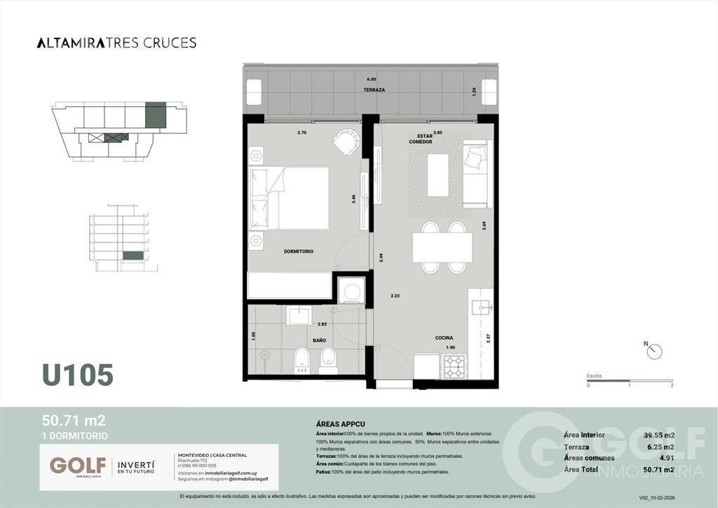 Venta de apartamento de 1 dormitorio en Tres Cruces