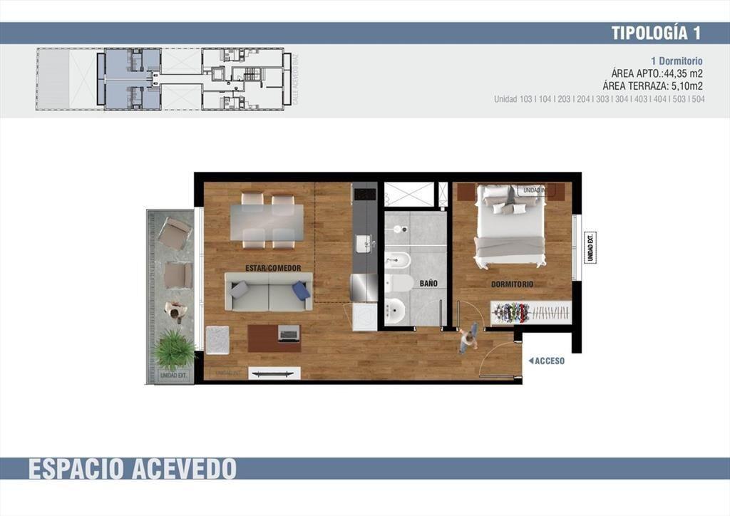 Venta tres cruces apartamento undormitorio frente