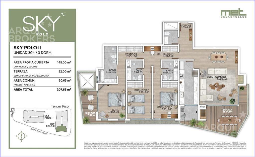 Apartamento de tres dormitorios en venta en Carrasco - 304